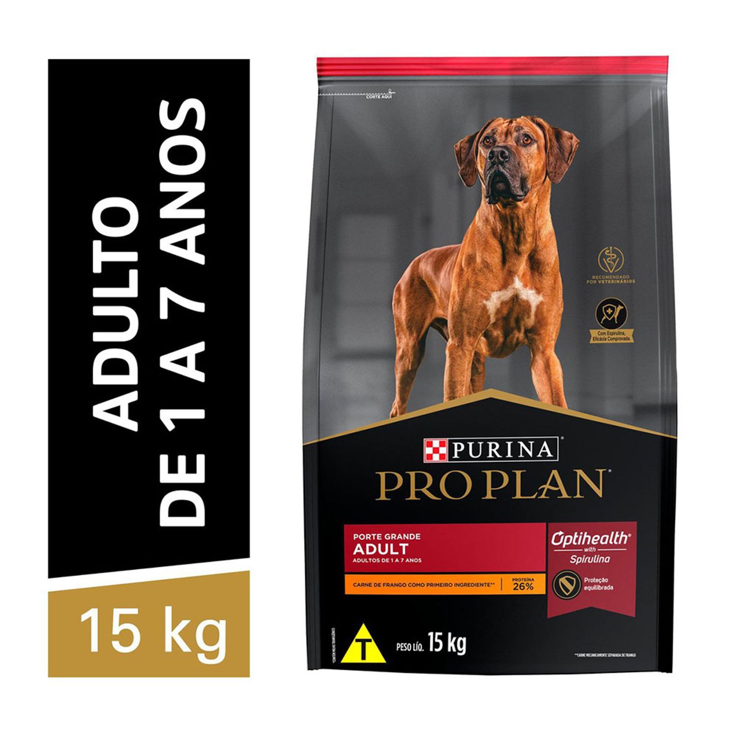 ração pro plan cães adultos raças grandes frango 15 kg