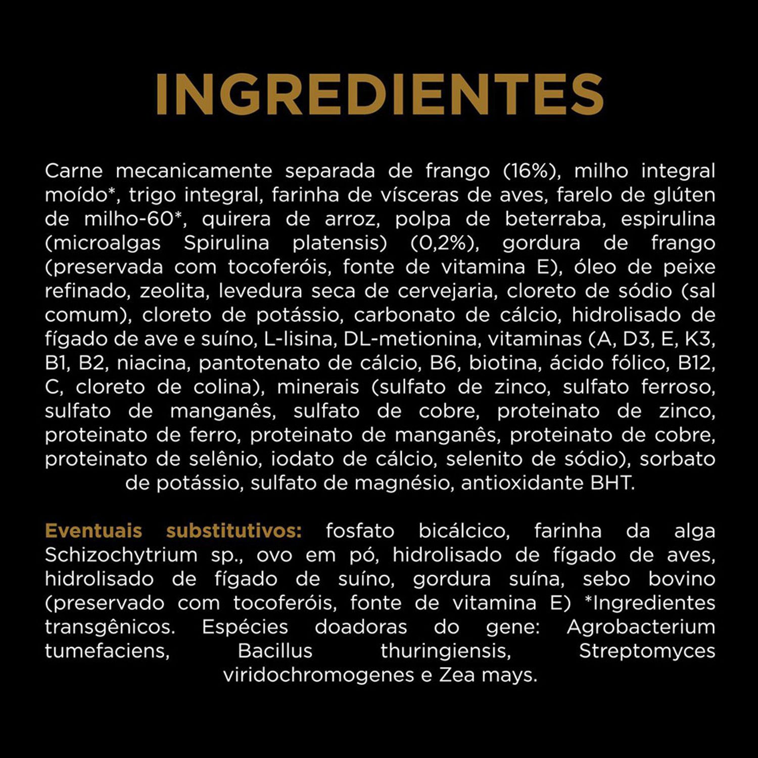 ração pro plan cães adultos raças grandes frango ingredientes