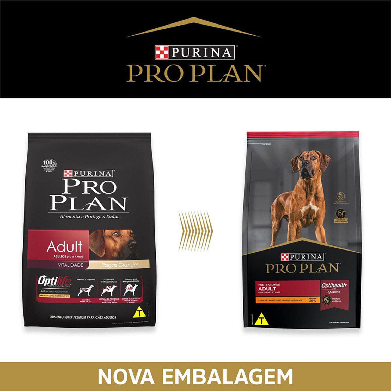 ração pro plan cães adultos raças grandes frango troca de embalagem