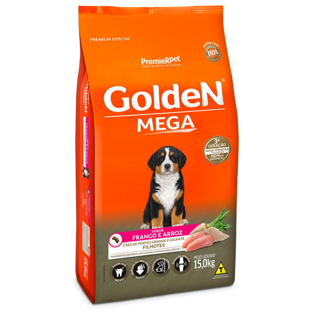 Ração Golden Mega para Cães Filhotes Raças Grandes Frango e Arroz