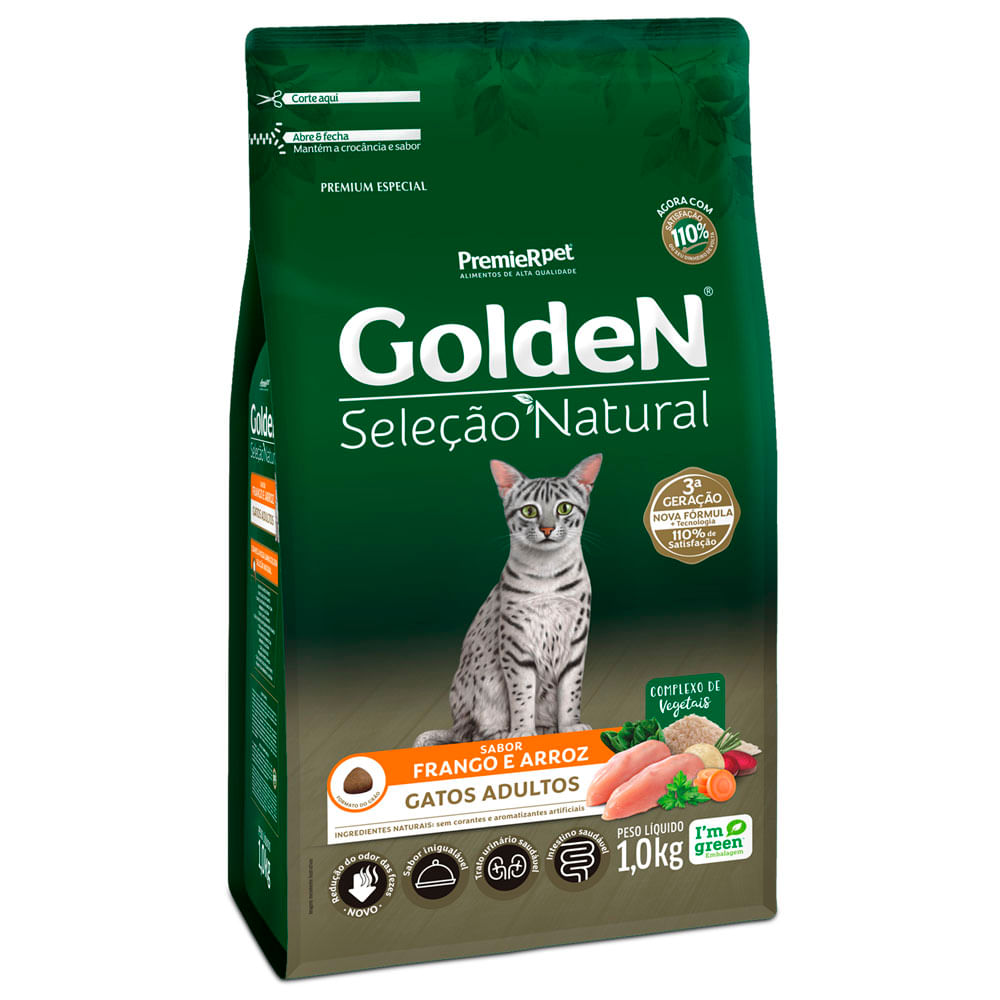 Ração Golden Seleção Natural Gatos Adultos Frango e Arroz