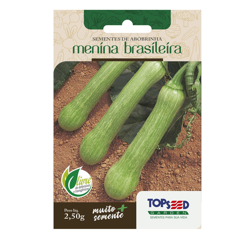 Sementes de Abobrinha Menina Brasileira Tradicional Topseed Garden