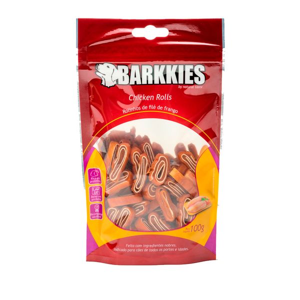 Petisco Natural Cães Barkkies Rolls Frango 100 g