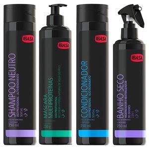 Kit Ibasa Shampoo Neutro 250ml + Condicionador 250ml + Banho Seco 250ml + Máscara Multiproteinas 230g - Único