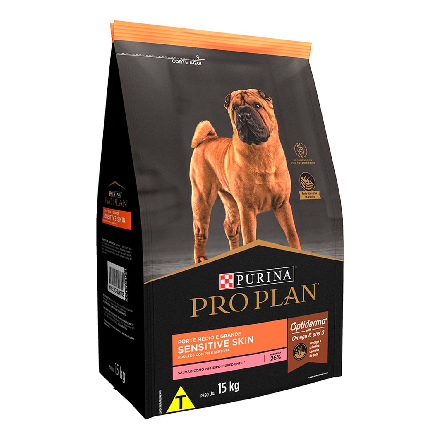 ração pro plan cães adultos médios e grandes sensitive skin salmão lado