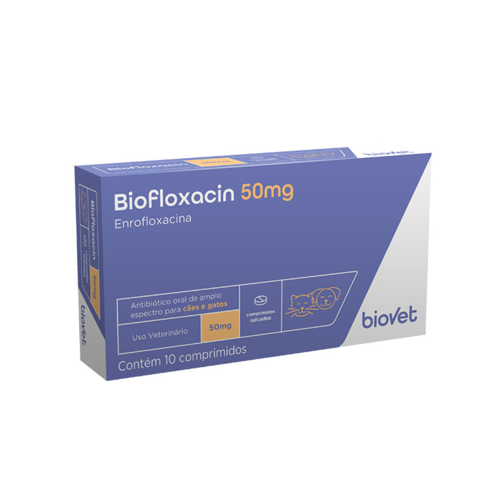 Antibiótico Biofloxacin 50mg Biovet para Cães e Gatos