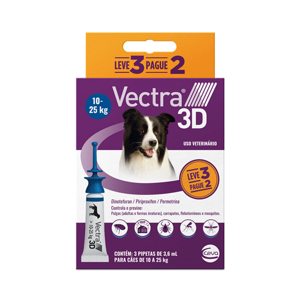 Antipulgas Vectra 3D Cães 10 a 25 kg Ceva 3,6 ml Leve 3 Pague 2
