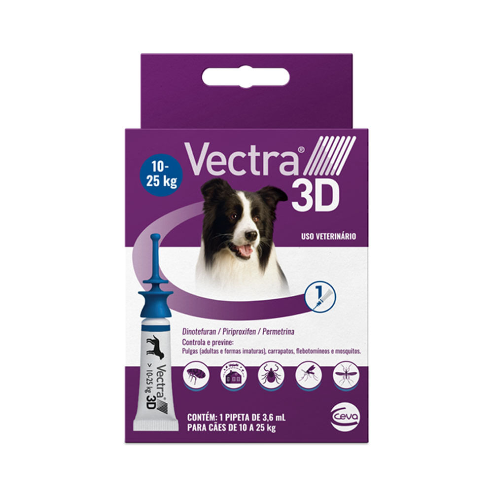 Antipulgas Vectra 3D Cães 10 a 25 kg Ceva 3,6 ml