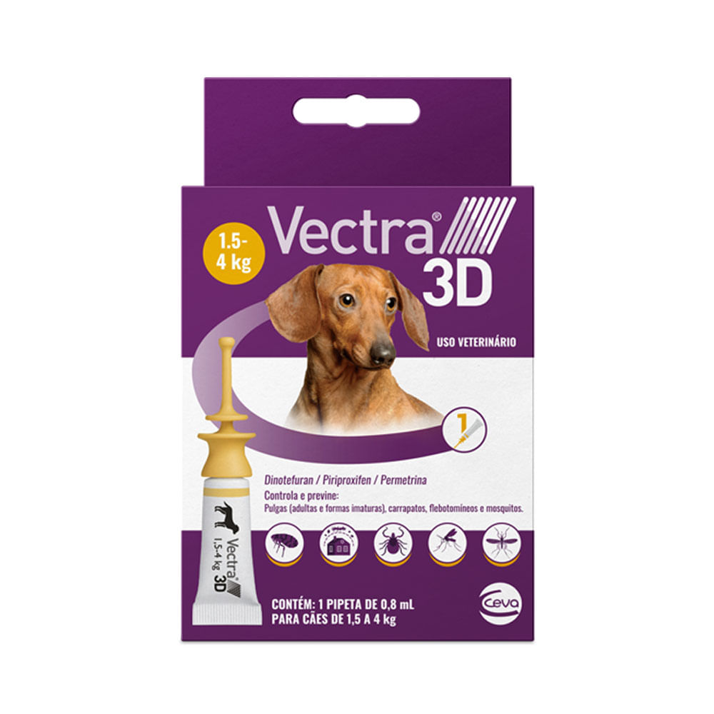 Antipulgas Vectra 3D Cães 1,5 a 4 kg Ceva 0,8 ml