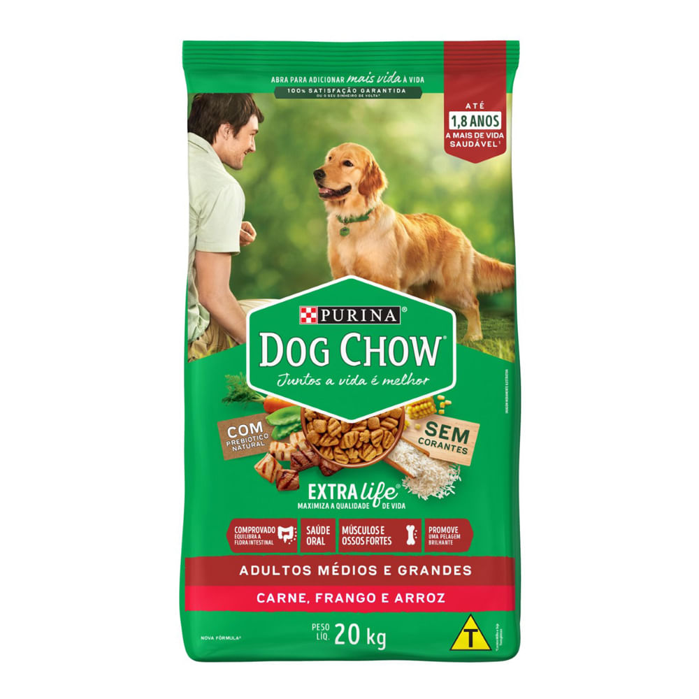 Ração Dog Chow Cães Adultos Médios e Grandes Carne, Frango e Arroz