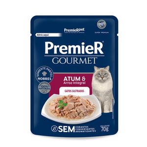 Ração Úmida Premier Gourmet Gatos Castrados Atum e Arroz Integral - 70 g