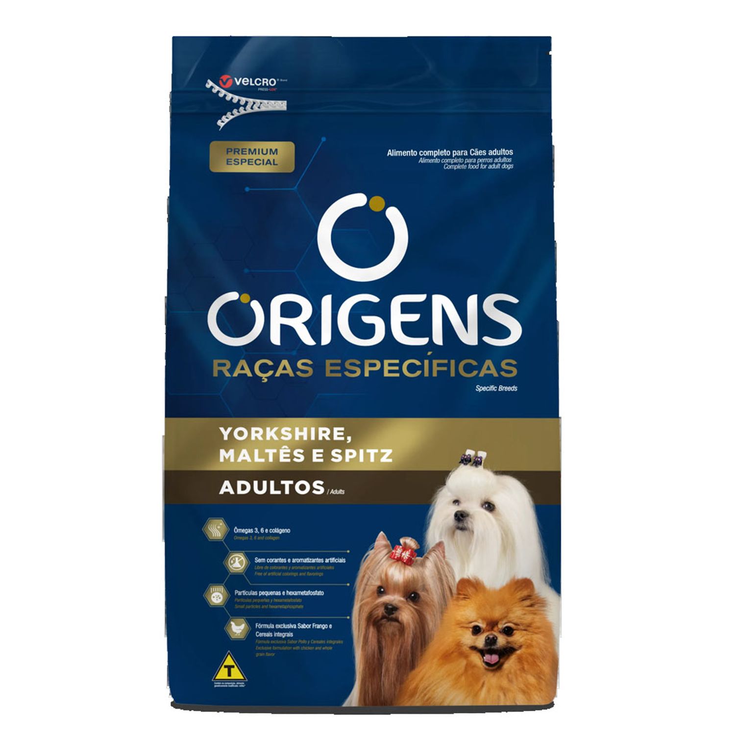 Ração Origens Cães Adultos Raças Específicas Yorkshire, Maltês e Spitz Frente Embalagem