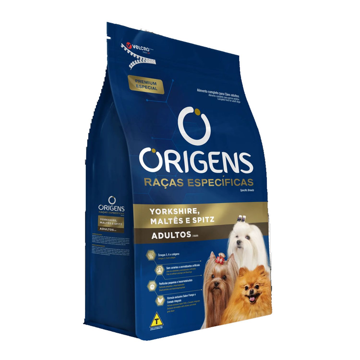 Ração Origens Cães Adultos Raças Específicas Yorkshire, Maltês e Spitz Embalagem de Lado