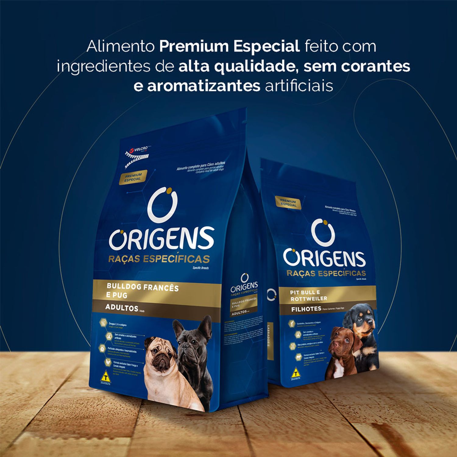 Ração Origens Cães Adultos Raças Específicas Bulldog Francês e Pug  Embalagens