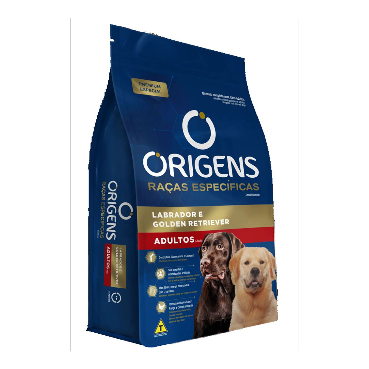 Ração Origens Cães Adultos Raças Específicas Labrador e Golden Embalagem de Lado
