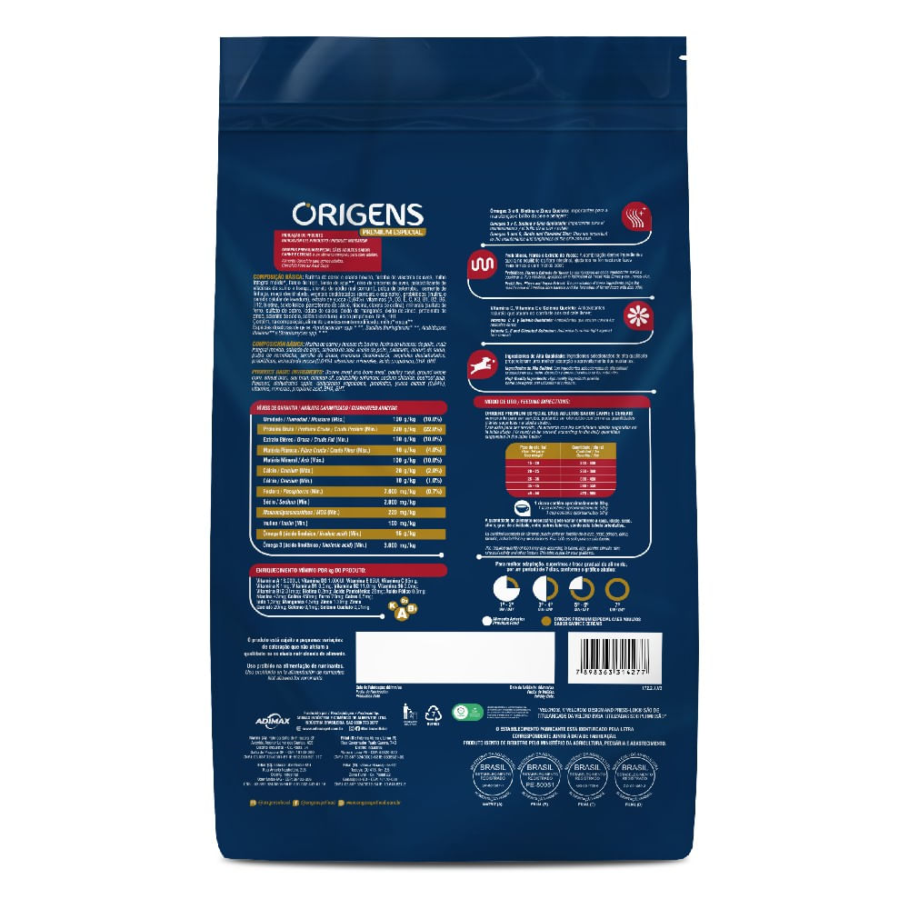 Ração Origens Cães Adultos Carne e Cereais