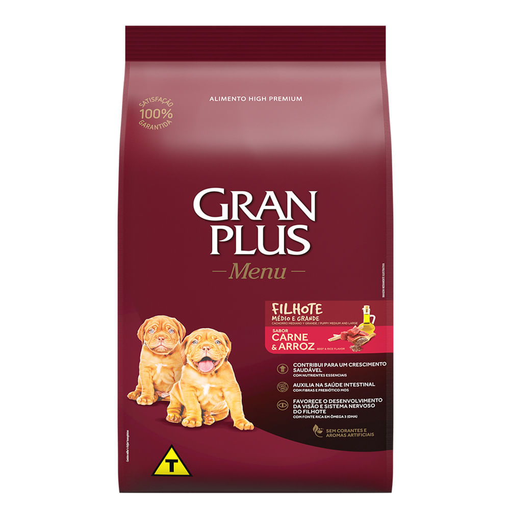 Ração GranPlus Menu Cães Filhotes Carne e Arroz