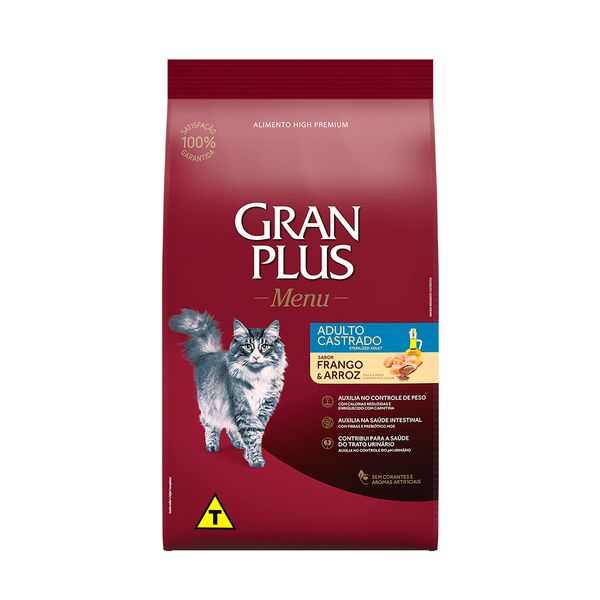 Ração GranPlus Menu Gatos Adultos Castrados Frango e Arroz 1 kg